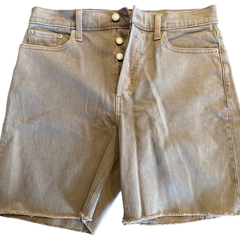 Gap high rise midi tan denim shorts